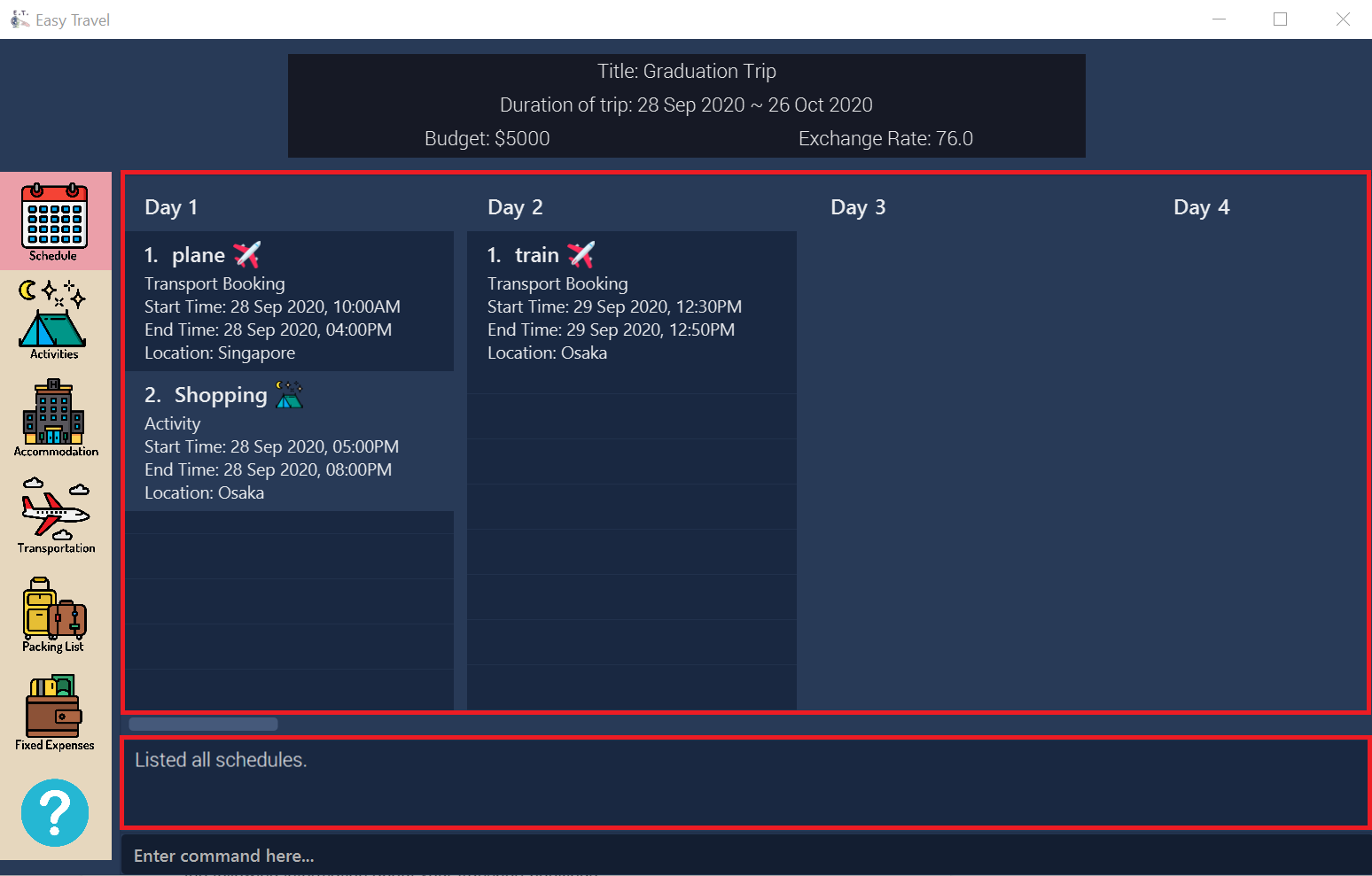 outcome listschedule